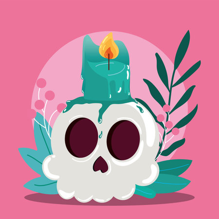 Isolated aromatherapy candle with leaves and a skull Vectorのイラスト素材