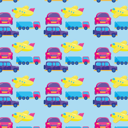 Seamless pattern background with vehicle icons Vectorのイラスト素材