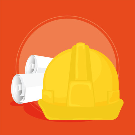 Engineer helmet and a pair of scrolled papers Vectorのイラスト素材