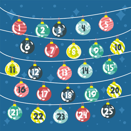 Colored christmas advent calendar with christmas tree balls Vectorのイラスト素材