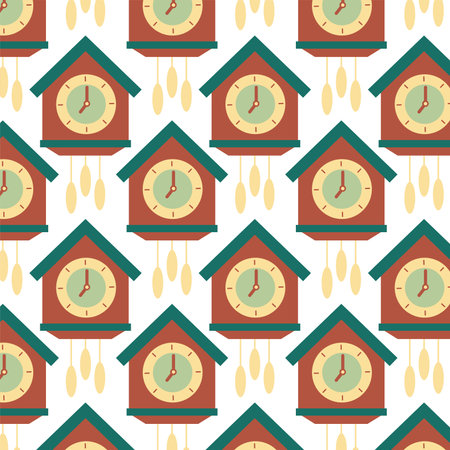 Retro bird clock Pattern background Vectorのイラスト素材