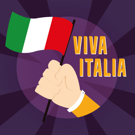Hand holding the flag of Italy Viva Italia Vectorのイラスト素材