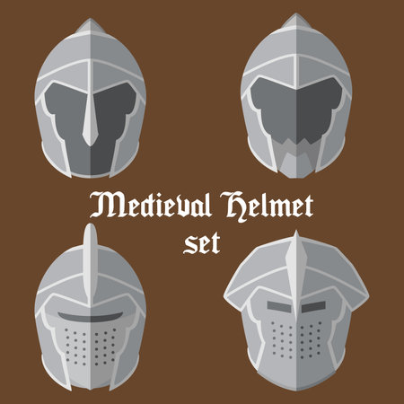Set of medieval helmets icons Vectorのイラスト素材