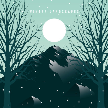 Colored flat winter seasonal landscape Vectorのイラスト素材