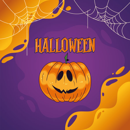 Colored halloween party poster with isolated pumpkin Vectorのイラスト素材