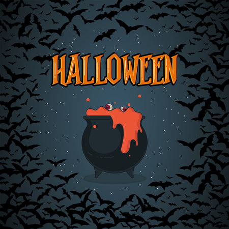 Colored halloween poster with isolated witch cauldron and bats Vectorのイラスト素材