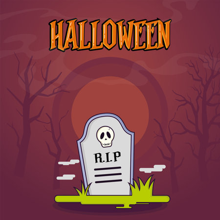 Colored halloween poster with isolated tomb Vectorのイラスト素材