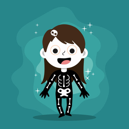 Cute female skeleton halloween costume character Vectorのイラスト素材