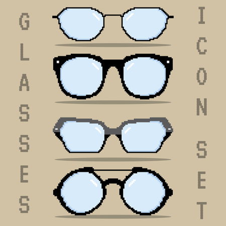 Pixelated colored eyeglasses icons set Vectorのイラスト素材