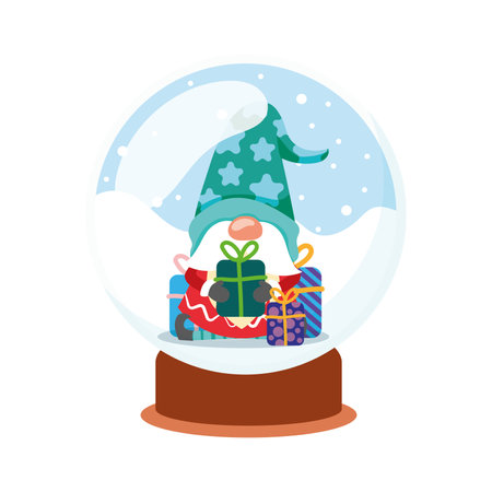 Christmas crystal ball with elf and presents Vectorのイラスト素材