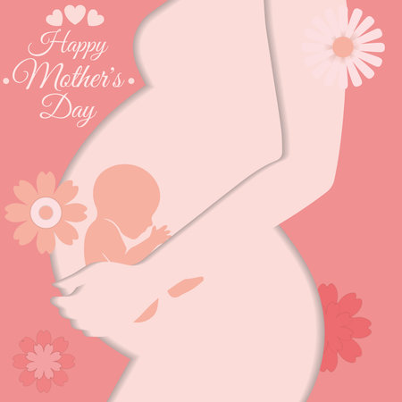 Abstract silhouette of woman and child Happy mother day poster Vectorのイラスト素材