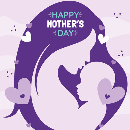 Abstract silhouette of woman and child Happy mother day poster Vectorのイラスト素材