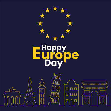 Happy Europe day template with european landmarks Vectorのイラスト素材