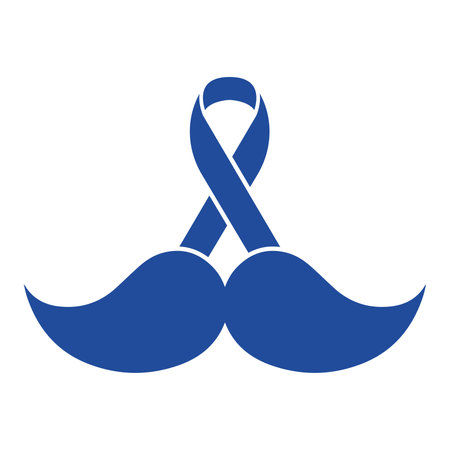 Blue prostate cancer awareness ribbon with mustache icon Vectorのイラスト素材