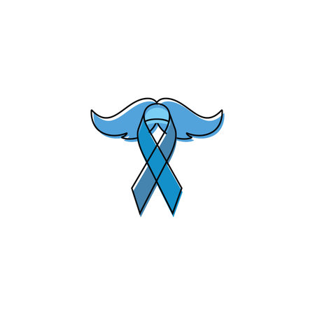 Blue prostate cancer awareness ribbon with mustache icon Vectorのイラスト素材