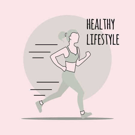 Cute girl character running Healthy lifestyle Vectorのイラスト素材