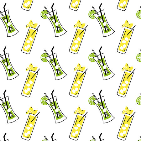 Cocktail icons colored sketch pattern background Vectorのイラスト素材