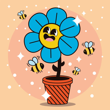 Flower groovy cartoon character Vectorのイラスト素材