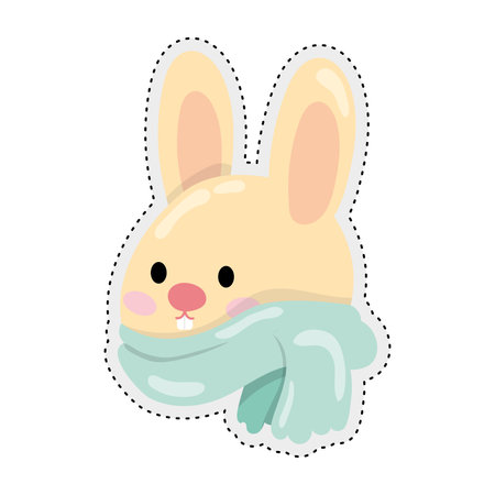 Autumn animal Rabbit sticker icon Vectorのイラスト素材