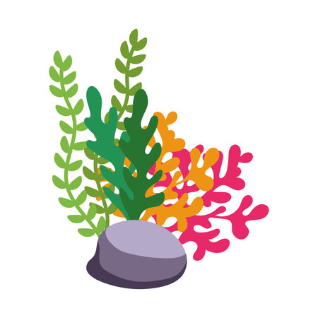 Colorful seaweed and coral with stone in cartoon style Vectorのイラスト素材