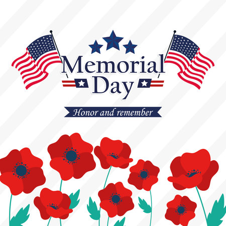 Memorial Day poppies and American flags with stars Vectorのイラスト素材