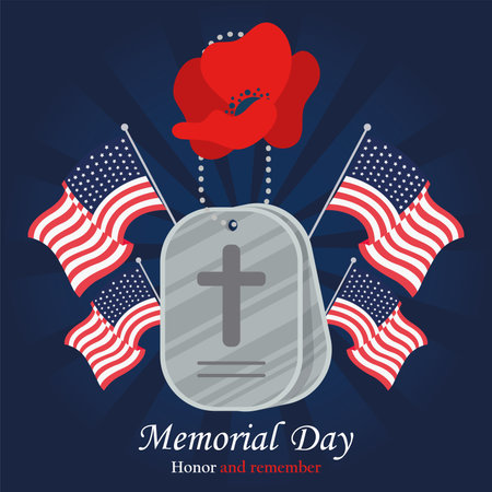 Memorial Day dog tags with poppy and American flags Vectorのイラスト素材