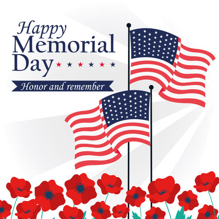 Memorial Day poppies and American flags with stars Vectorのイラスト素材
