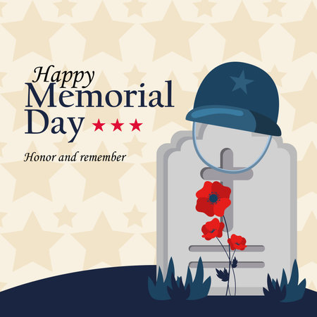 Memorial Day tombstone with poppies Vectorのイラスト素材