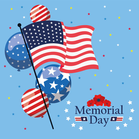 Memorial Day balloons with American flag and stars Vectorのイラスト素材