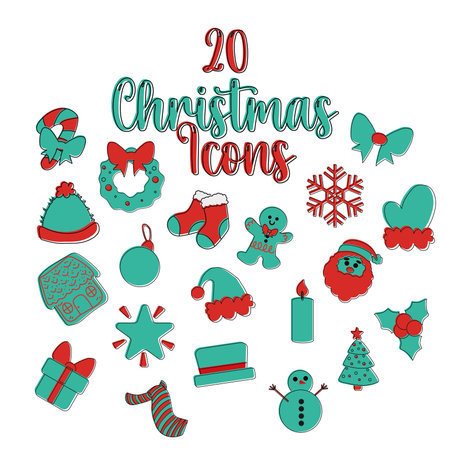 Outlined twenty icon bundle. Vector illustrationのイラスト素材