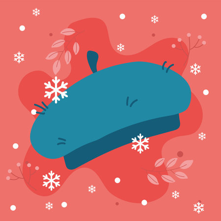Blue winter beret hat. Vector illustrationのイラスト素材