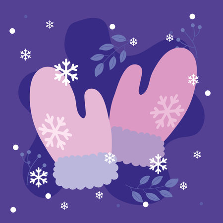 Pink mittens winter gloves. Vector illustrationのイラスト素材