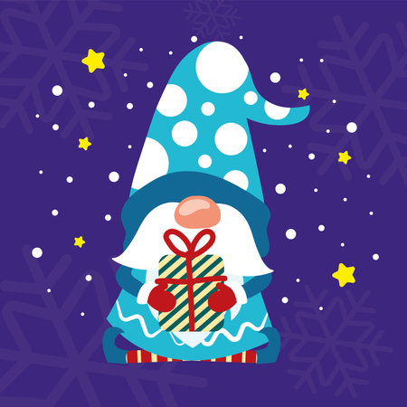 Christmas gnome with present. Vector illustrationのイラスト素材