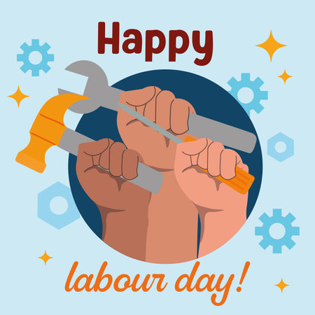 Hands with tools Labour Day. Vector illustrationのイラスト素材