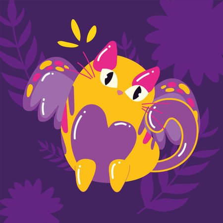 Flying winged cat art. Vector illustrationのイラスト素材