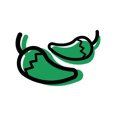 Illustration of green chili peppers icon in bold outline style, perfect for Mexican food themes. Vector illustrationのイラスト素材