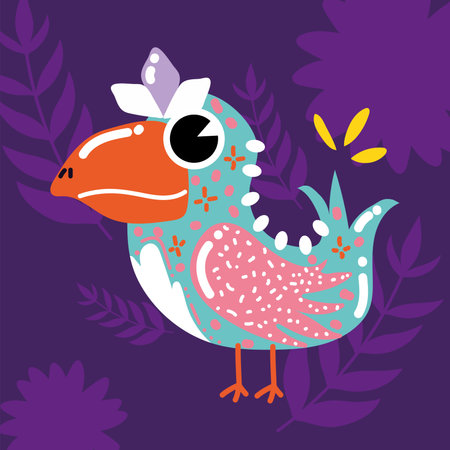 Fantasy bird with crown. Vector illustrationのイラスト素材