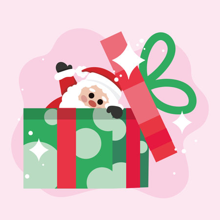 Santa inside gift box. Vector illustrationのイラスト素材