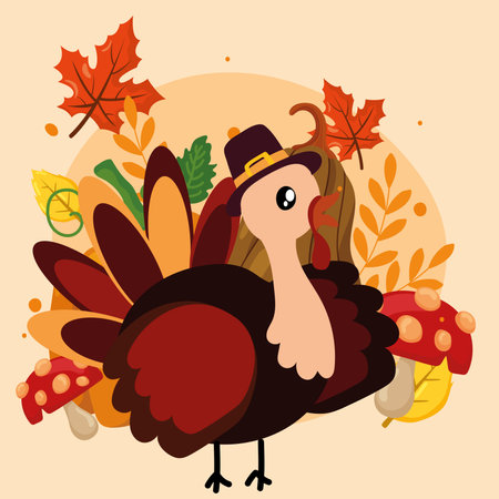 Thanksgiving turkey with leaves. Vector illustrationのイラスト素材