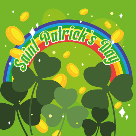 Rainbow and clovers festive art. Vector illustrationのイラスト素材