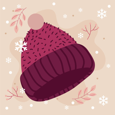 Knitted beanie with pompom. Vector illustrationのイラスト素材