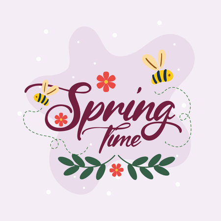 Flying bees and flower joy. Vector illustrationのイラスト素材