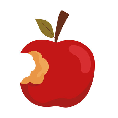 Bitten red apple with leaf. Vector illustrationのイラスト素材