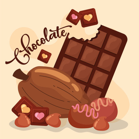 Chocolate and cocoa beans. Vector illustration