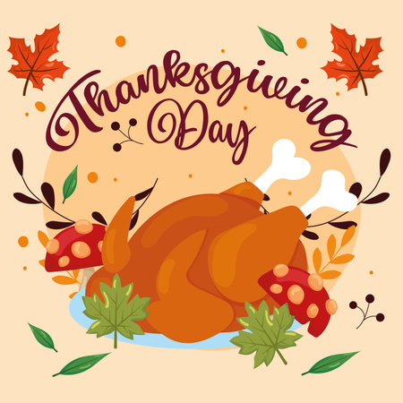Thanksgiving Day with roast. Vector illustrationのイラスト素材