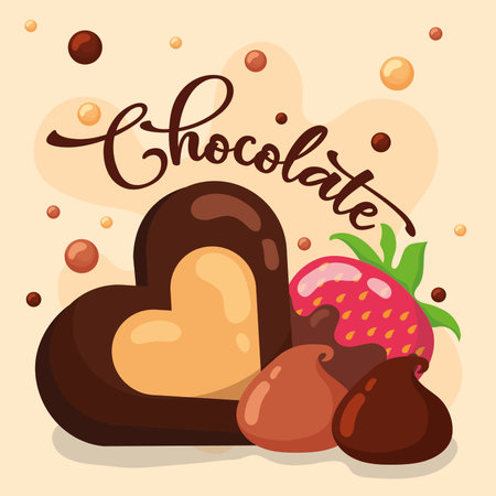 Chocolate heart with fruit. Vector illustrationのイラスト素材