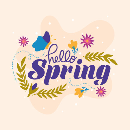 Colorful hello spring card. Vector illustrationのイラスト素材