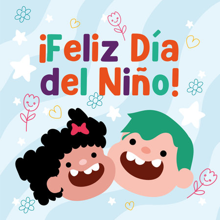 Smiling kids and doodle flowers. Vector illustrationのイラスト素材