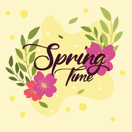 Spring flowers greeting text. Vector illustrationのイラスト素材