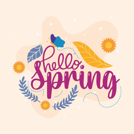 Spring welcome with flowers. Vector illustrationのイラスト素材